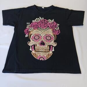 Vintage Gicab Men's Black Skull Graphic T-Shirt Short Sleeve Size Large Chest 42